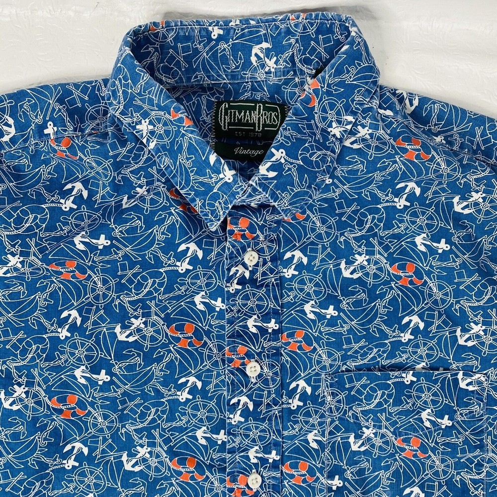 Gitman Bros Size Xl Blue Anchors Button Up Shirt - image 2